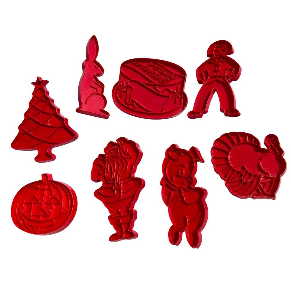 Vintage Tupperware‎ Cookie Cutter Set Red Holiday Shapes 8pc